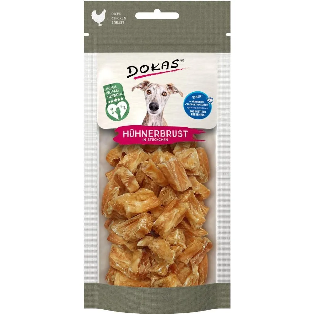 Dokas Kyllingebryststykker 50 g - naturlige hundesnacks af kylling